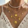 Multi Layer Necklace Pendant Neck Chain Jewelry with Sunflower Starfish And Pearls Accent For Daily Wear & Party Look