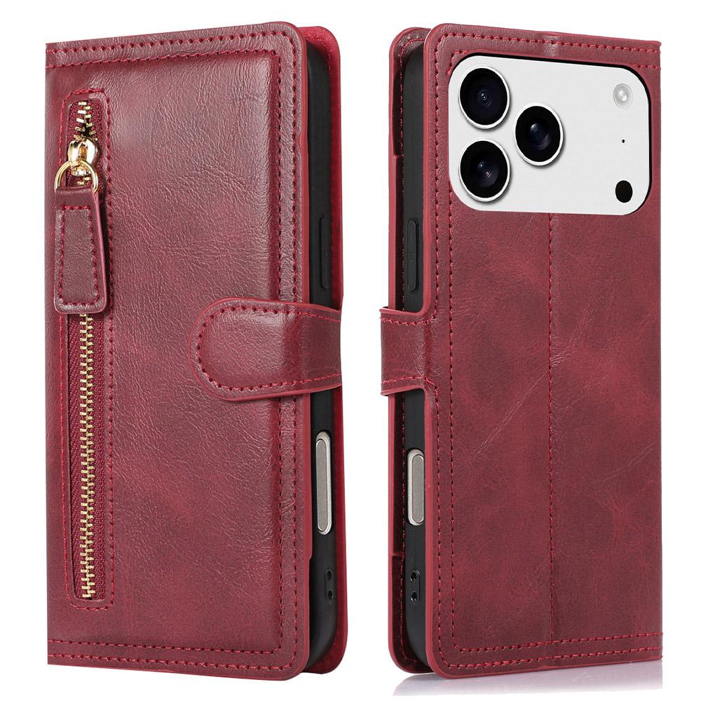 For iPhone 17 Pro Max Case Zipper Flip Leather Phone Cover with Card Holder