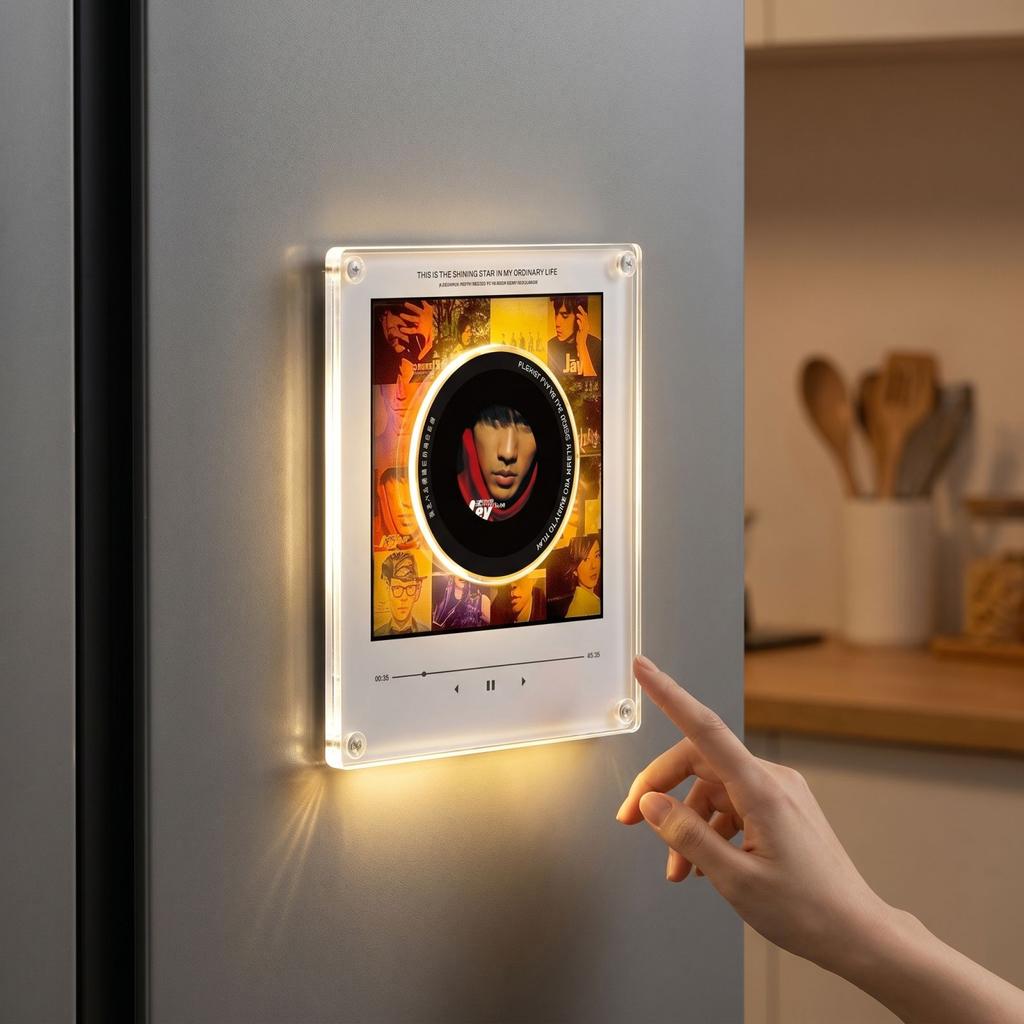 Rotating Disc Night Light with NFC Sensor Automatic Music Playback Acrylic Magnetic Refrigerator Decor Creative Display