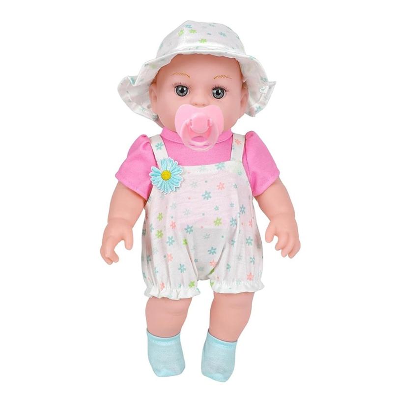 Realistic 12inch Vinyls Newborns Baby Girl Doll Realistic Child Toy Soft Doll Vinyls with Overalls Bonnet Collectible 1