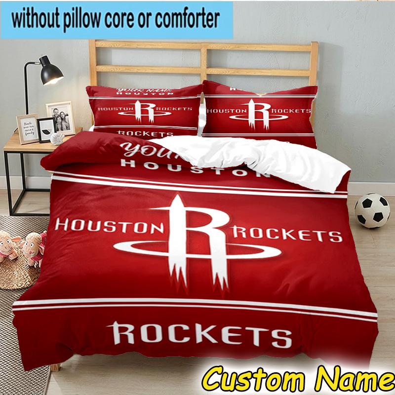 3pcs Custom Name Basketball Pride Rockets Bedding Set Includes 1 Duvet Cover & 2 Pillowcases for All Seasons Dormitory Home Decor Christmas Gifts