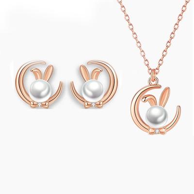 Mondhase Niedliche Kaninchen Halskette Ohrringe Set Damen Leichtes Luxus Nischendesign Sinn Sternzeichen Kaninchen Ohrringe Mondhase Schlüsselbeinkette