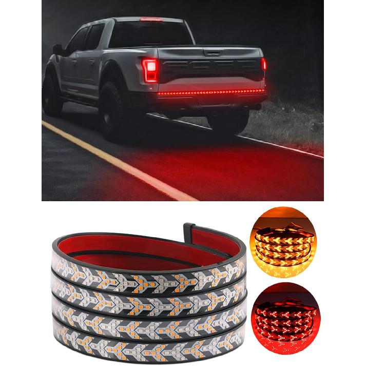 

Светодиодная лента заднего фонаря для пикапа TOPKU, Динамическая световая панель на заднюю дверь грузовика, 60-дюймовая гибкая бегущая DRL-лента с красным стоп-сигналом и янтарными указателями поворота 48 inch