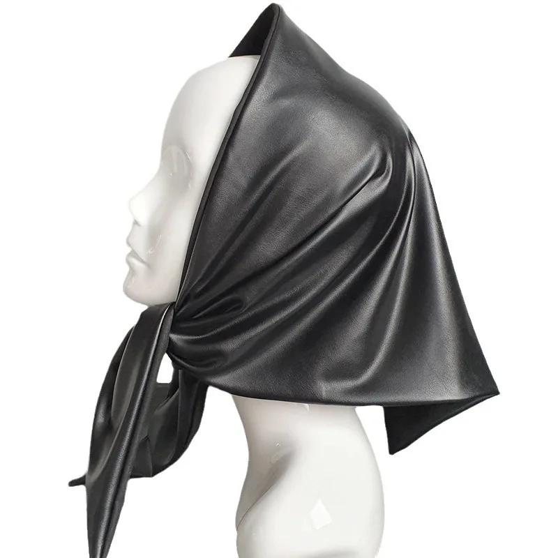 New European and American Cross-border Artificial Leather Triangular Head Scarf for Men and Women, Two-in-One Fashionable and Ve