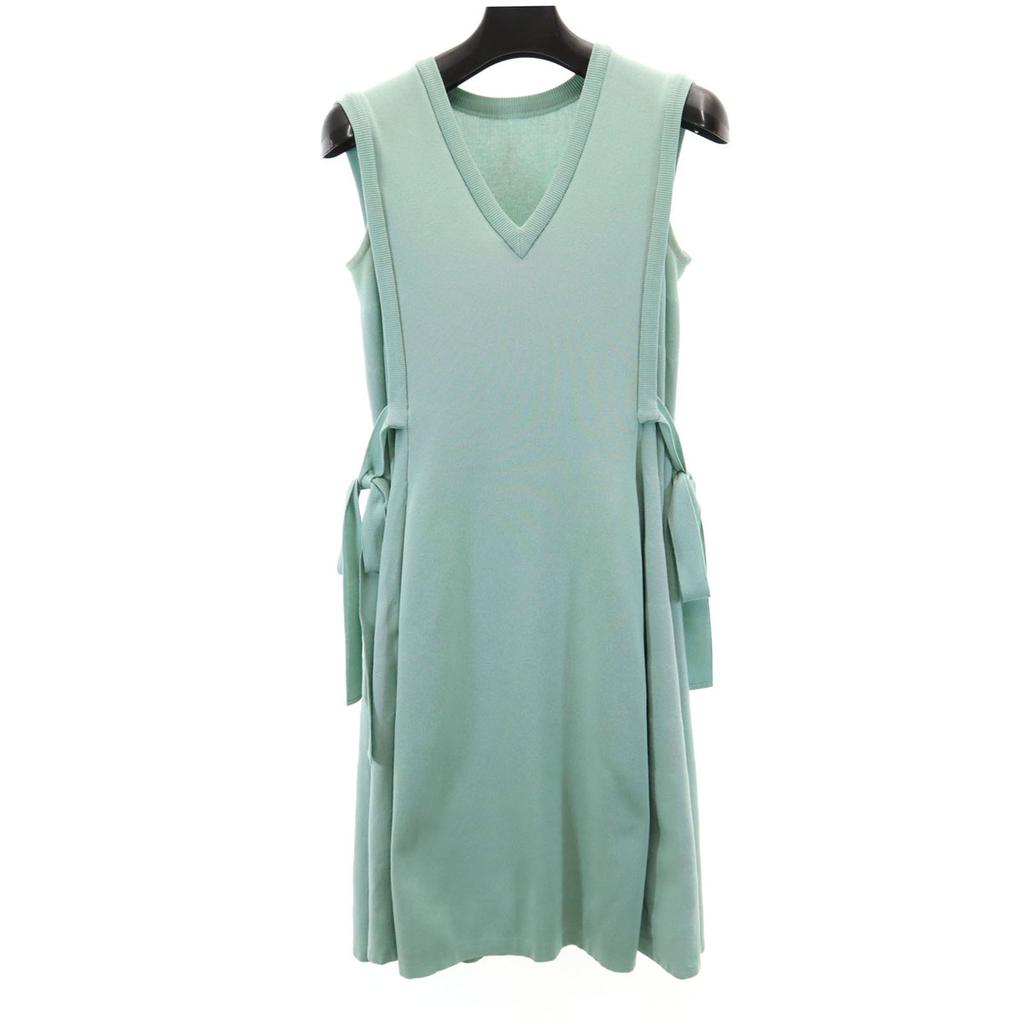 FOXEY Made In Japan No Sleeve V-neck Side Ribbon Knit Knee-length Dress Women Used
