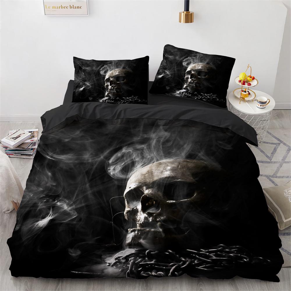 Ložní souprava s lebkami 3D potisk Vzor teroristických lebek Úsměv ducha King Queen Size Pro halloweenskou dekoraci Děti Dospívající Muži Povlak na přikrývku
