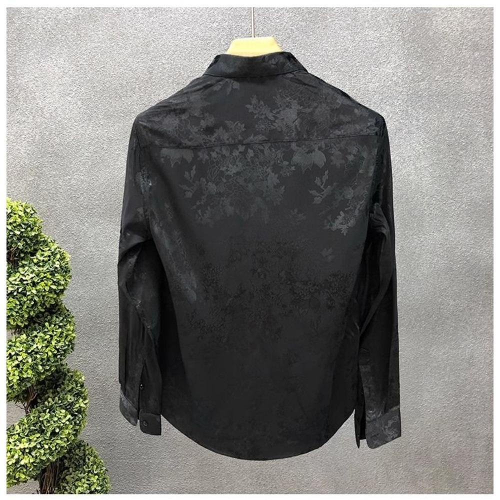 Men's High-end Shirt Spring Summer Long-sleeved Handsome Dark Pattern Shirt Slim and Trendy Brand Versatile Top