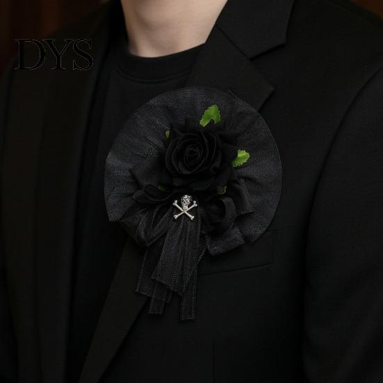Artificial Rose Hand Flower Black Burgundy Tulle Mesh Corsage for Bridal Groom, Gothic Aesthetic Wristwear Women Boutonniere Wedding, Prom,