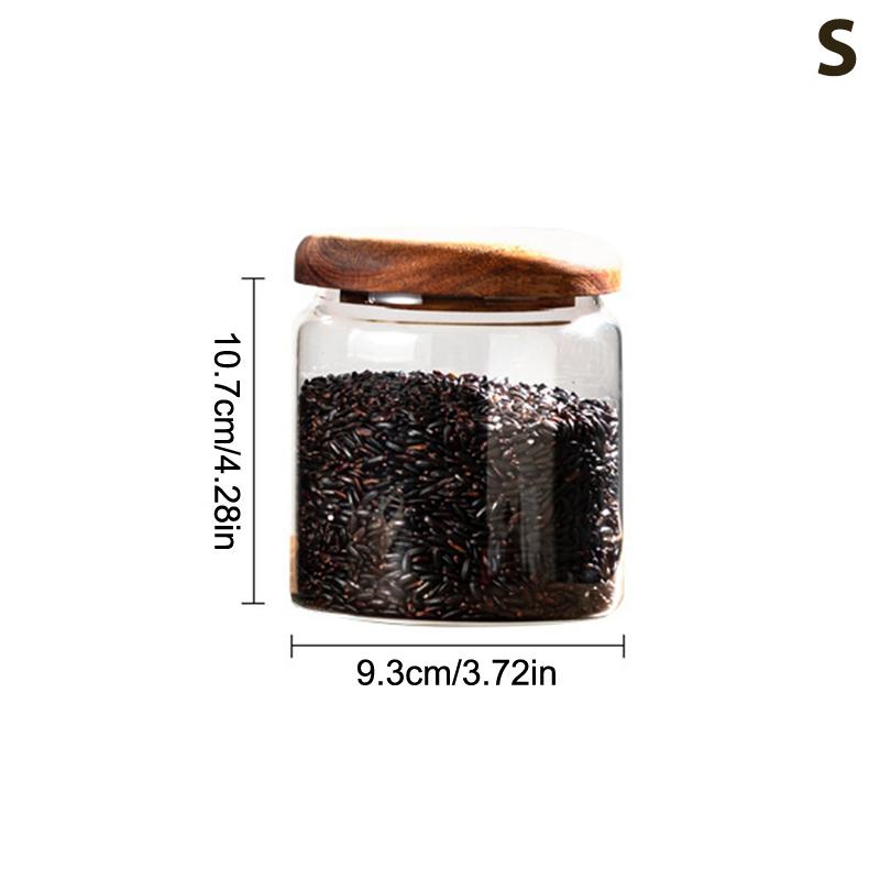 1Pcs Wooden Cover Coffee Beans Vacuum Sealed Tank Transparent Glass Food Storage Jars Household Moisture-Proof Container
