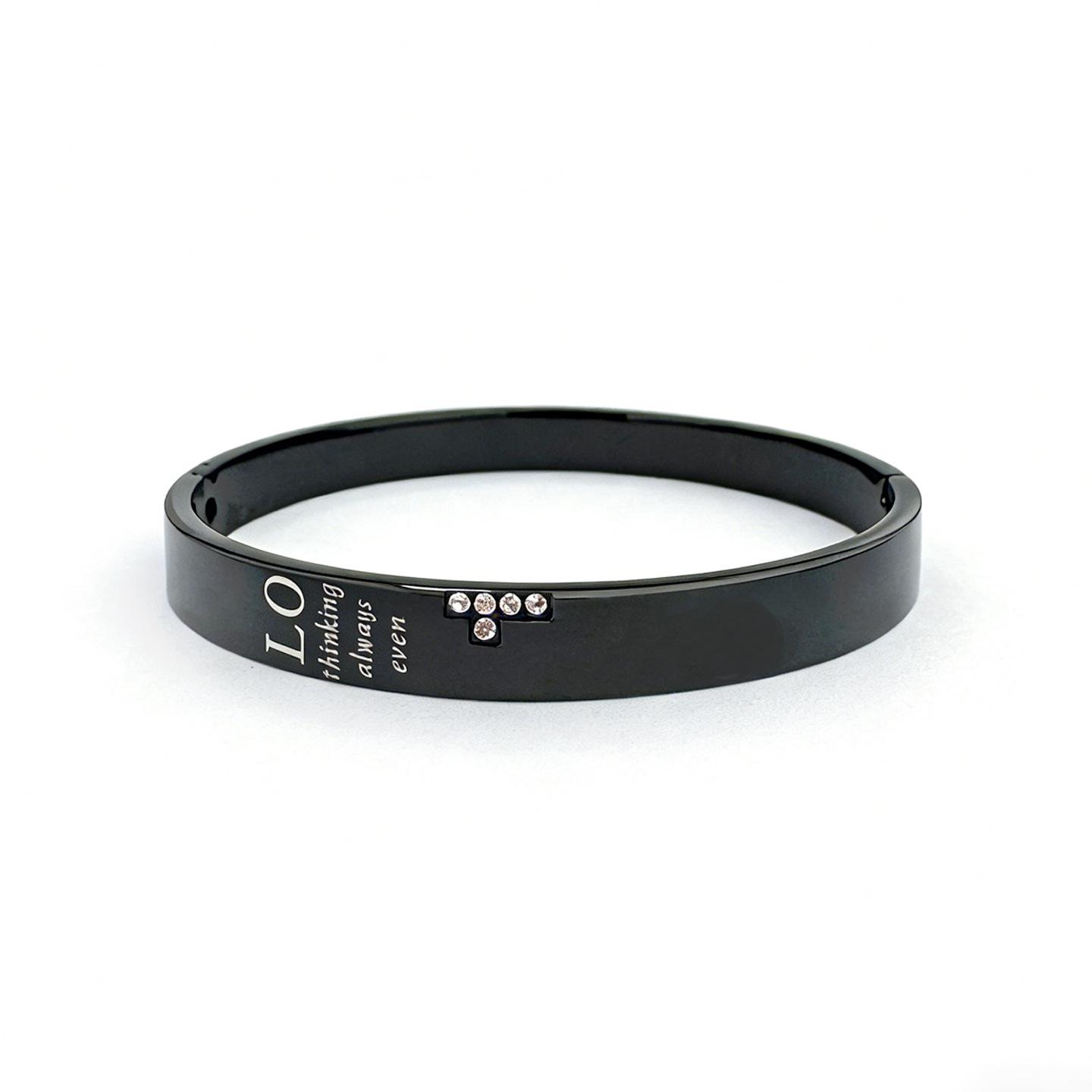 Diamond-Studded Stainless Steel Couple s Bracelet: Men s Black  Women s Rose Gold, European  American Style