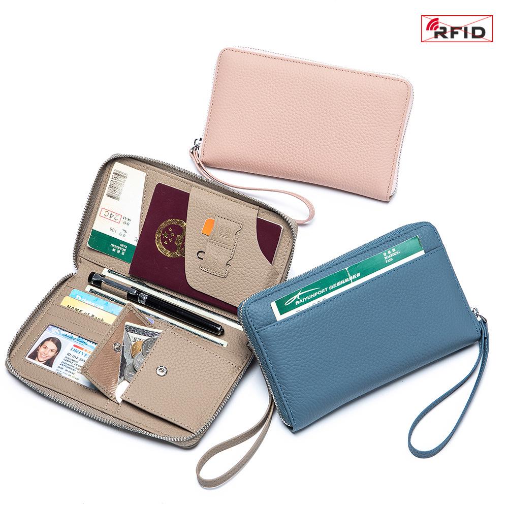Women's Anti-Theft Multi-Functional Genuine Leather Passport Holder: Large Capacity for Tickets, Passports, and Documents.
