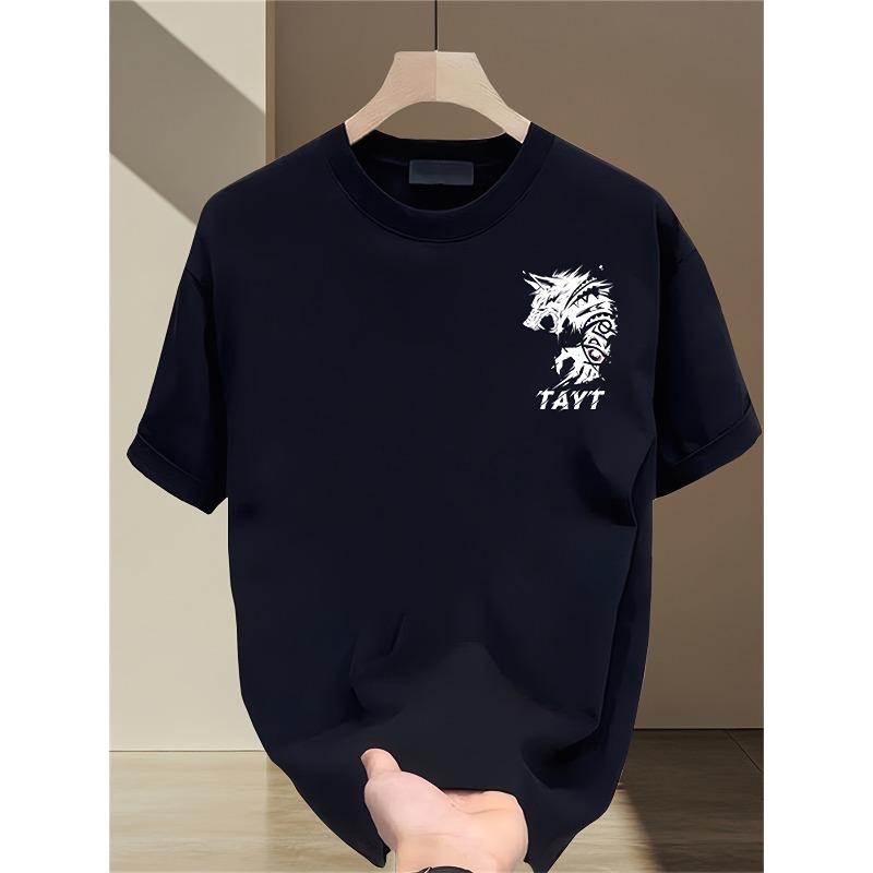 European Size Heavy Trendy Brand Pure Cotton Short-sleeved T-shirt for Men's Summer Korean Printed Casual Versatile Tops for Men