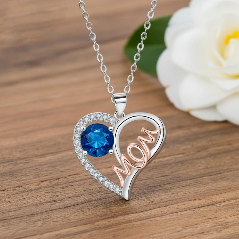 Elegant Heart MOM Pendant Necklace Women Hypoallergenic Copper Chain Lightweight Locket Jewelry Mothers Day Gift