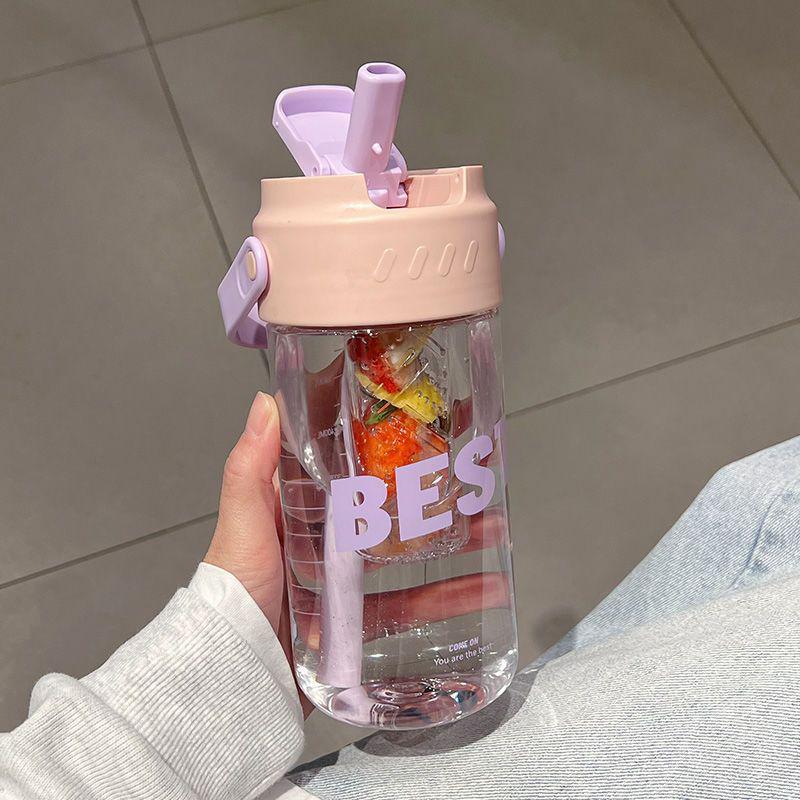 

High-Capacity Summer Water Bottle with Tea Infuser and Straw for Girls - Portable Sports Cup Small 600ml
