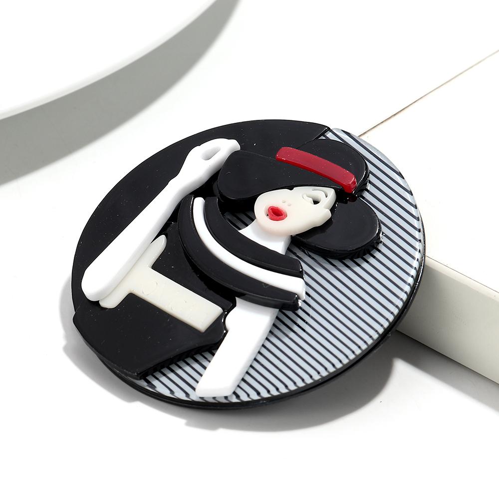Neue moderne runde Acryl-Broschen für Damen, Mode, Hut, Mädchenfigur, Abzeichen-Pins, Büro Schmuck, Tasche, Kleidung Zubehör, Geschenke