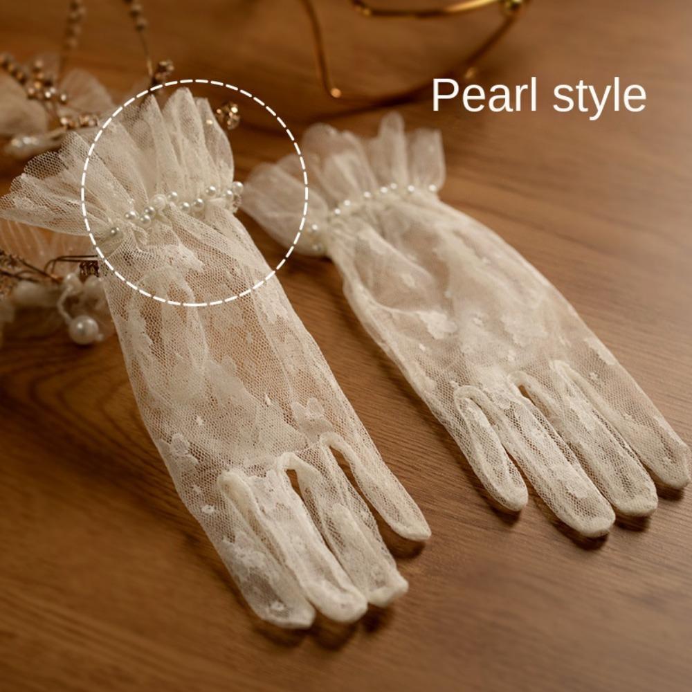 Atmungsaktive Brauthandschuhe Schleife Kurz Schwarz Fäustlinge Heilige Netzspitze Handschuhe Brautjungfern