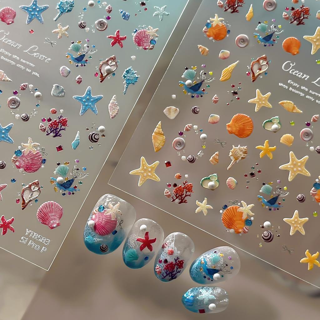 Ocean Series Nail Stickers - Starfish, Shells, and Rhinestones