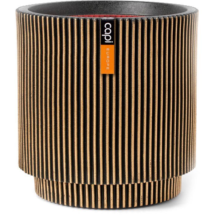 Vase cylindre - CAPI EUROPE - Groove NL - 36 x 38 cm - Noir/or