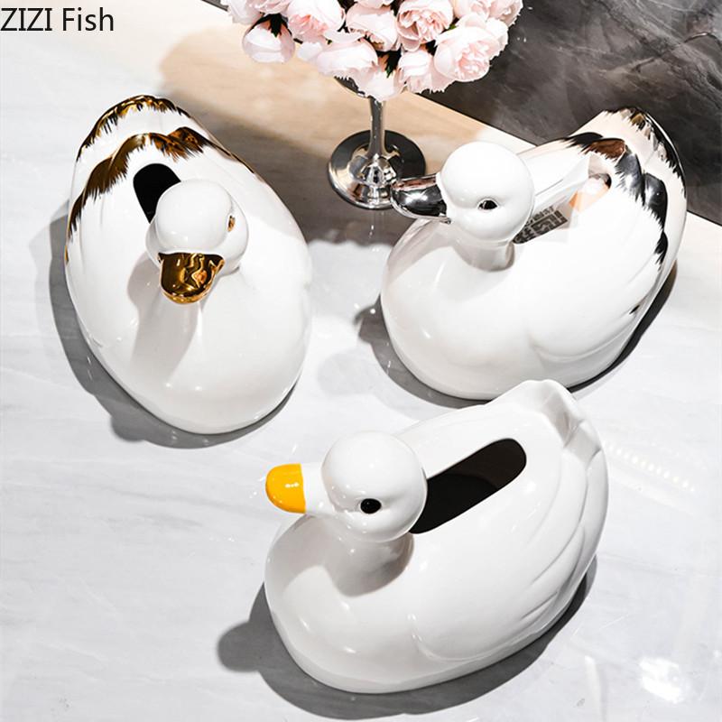 Cute Duck Tissue Box Dining Table Light Luxury Tissue Storage Box Creative Home Decoration Art Ceramic Tissue Box Ornaments