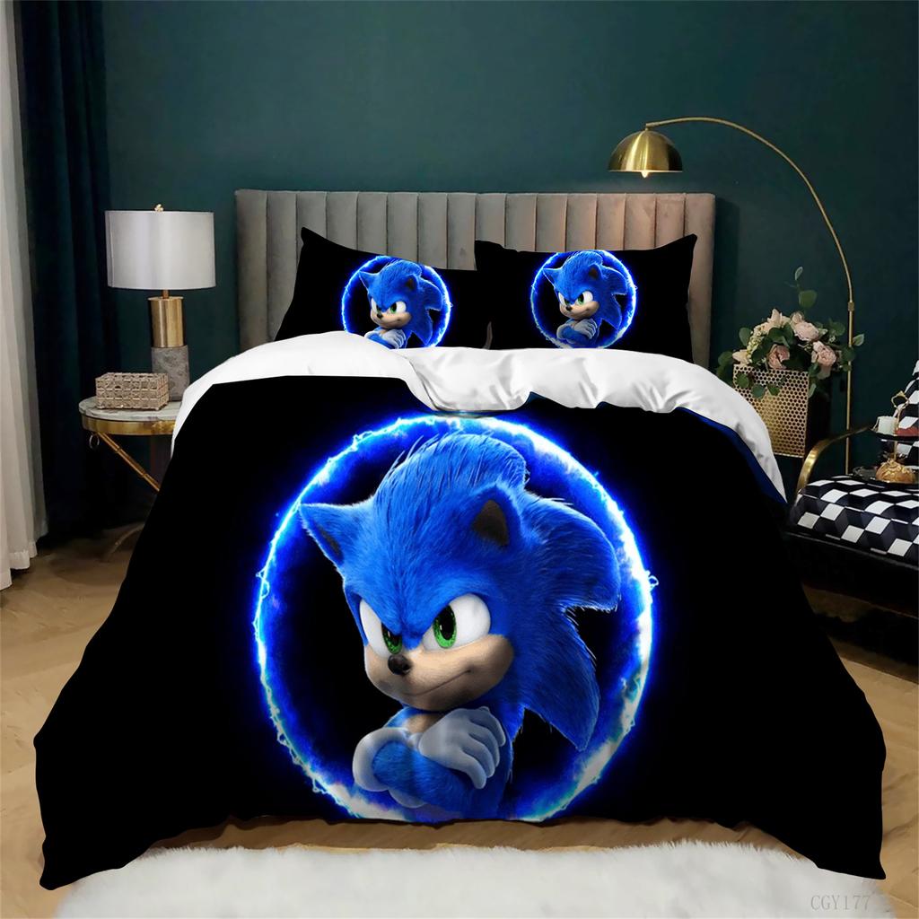 Movie Sonic Duvet Cover Sets 3D Printing Bedding Set 3Pcs Ultra Soft Breathable Cartoon Duvet Cover for Boys Girls