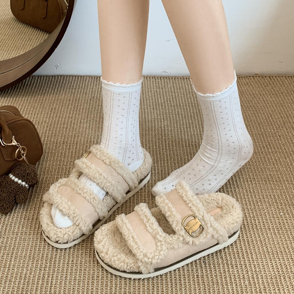 Queen Fan Black Retro Thick-bottomed Fluffy Slippers Women's Outwear 2025 New Autumn and Winter Non-slip Versatile One-word Drop