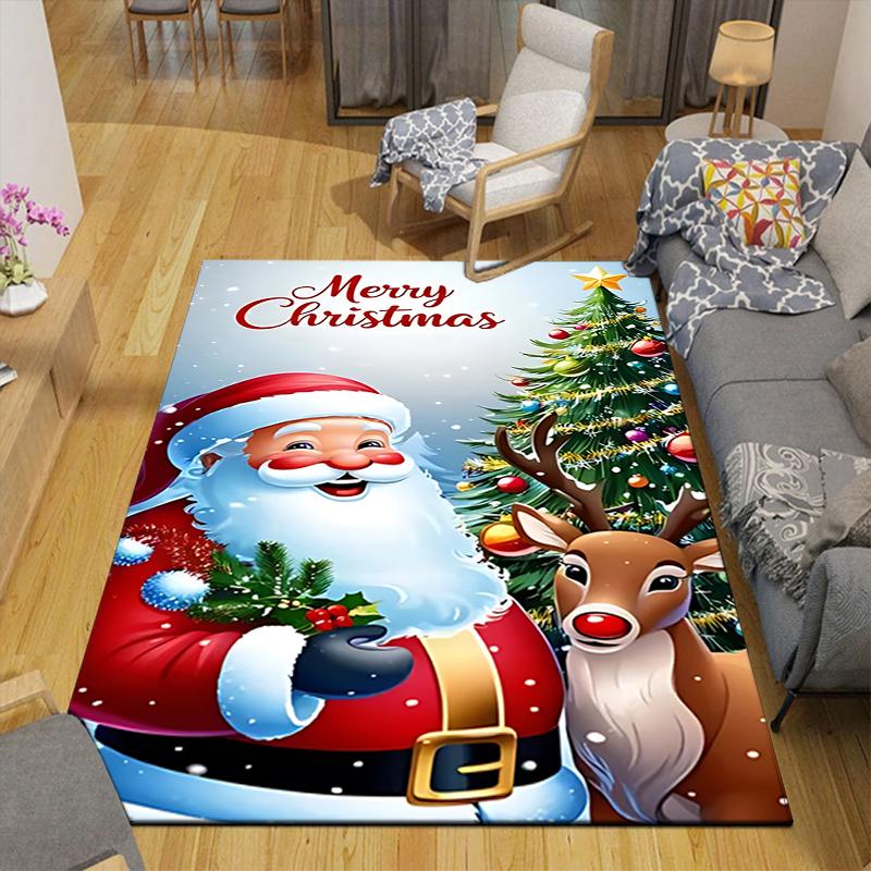 1Pc Christmas Santa Reindeer Rug, Office Carpet Indoor Outdoor Doormat, Non-Slip, Comfortable, Living, Christmas Halloween, Xmas Gift G1125