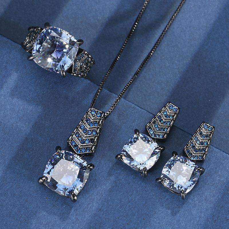 2026 New Huabi Jewelry Copper Bottom Gold-plated Simulation Nordic Blue Temperament Light Luxury Set Main Stone 14-12mm