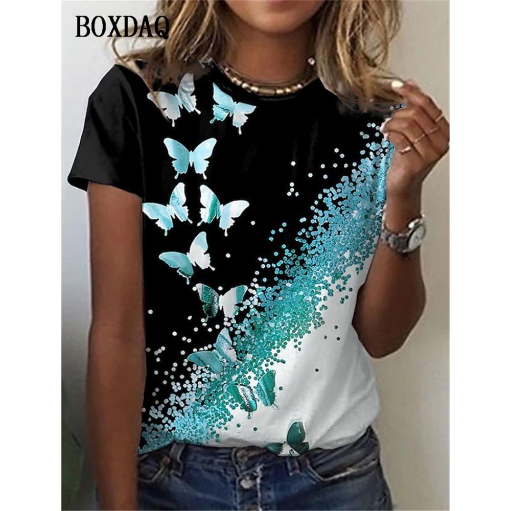 Butterfly Graphic Women Fashion T-Shirts Short Sleeve Summer 3d Print Street Hip Hop Lady Tee Casual Tops