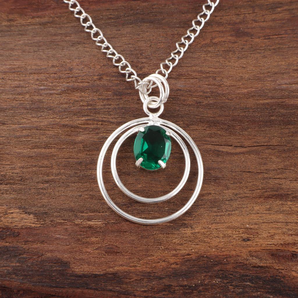 Green Emerald Gemstone Pendant Jewelry, Handmade Gorgeous Silver Pendant , 925 Sterling Silver Jewelry For Wedding Gift