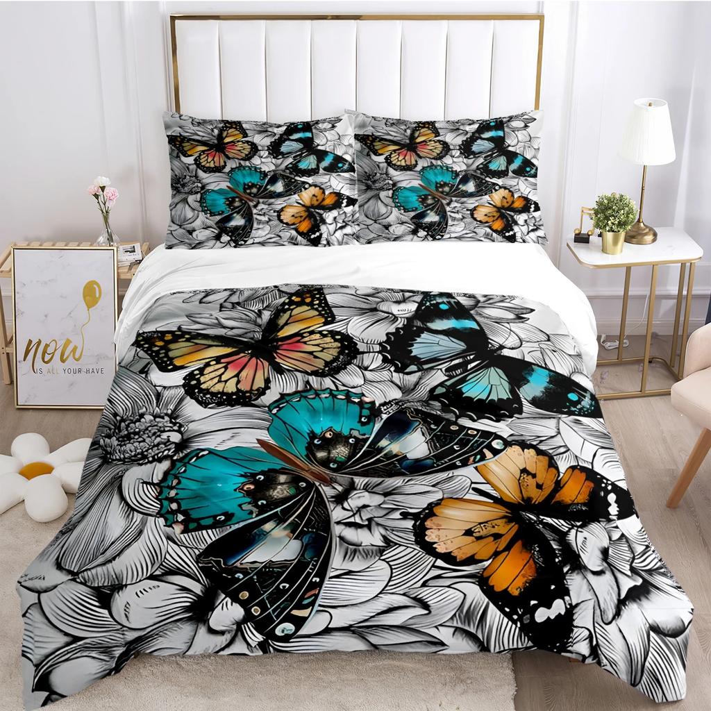 Colorful Flying Butterfly All Season Duvet Cover Comforter Bedding Set Soft Quilt Cover and Pillowcases SingleDoubleQueenKing