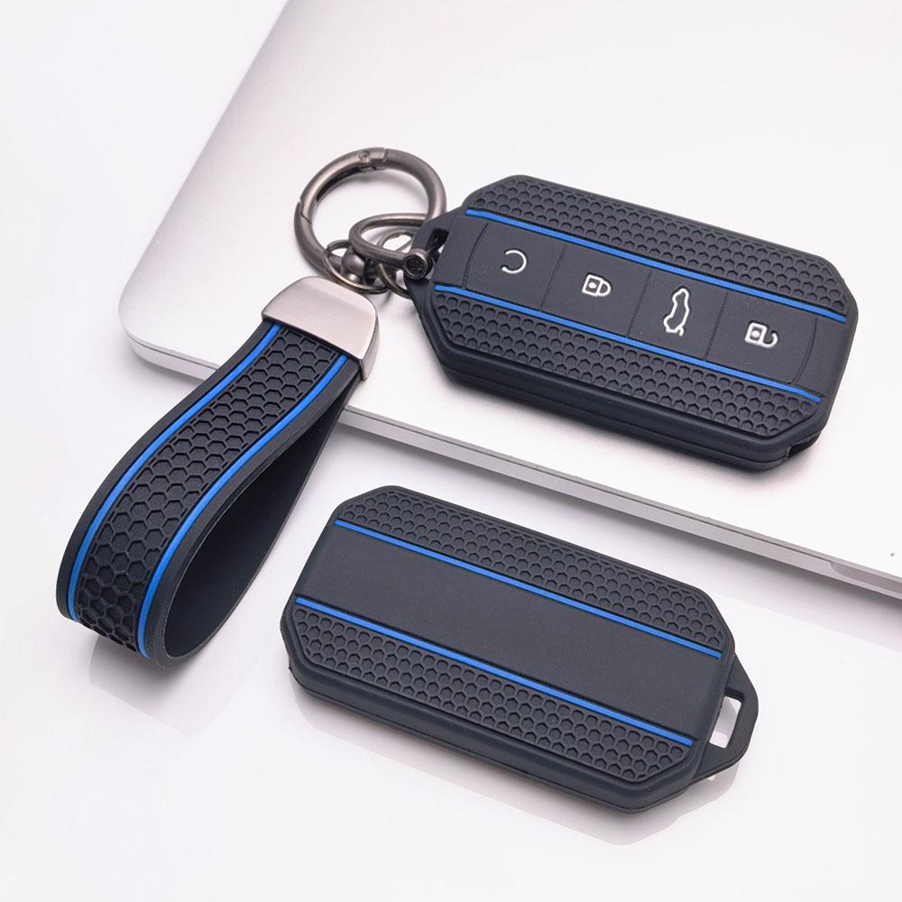 4 Button Silicone Key Fob Cover with Matching Keychain for Chery Jaecoo 7 8 J7 J8 Lock Unlock Trunk Remote Start Buttons, Full Wrap Key Guard for