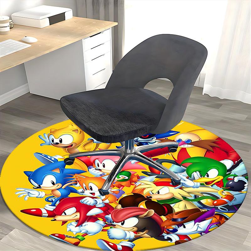 1pc Sonic the Hedgehog Anime Cartoon Design Round Carpet - Office Chair Mat, Non-Slip Rug for Home Decor, Living Room, Bedroom, Game Room, Dormitory,