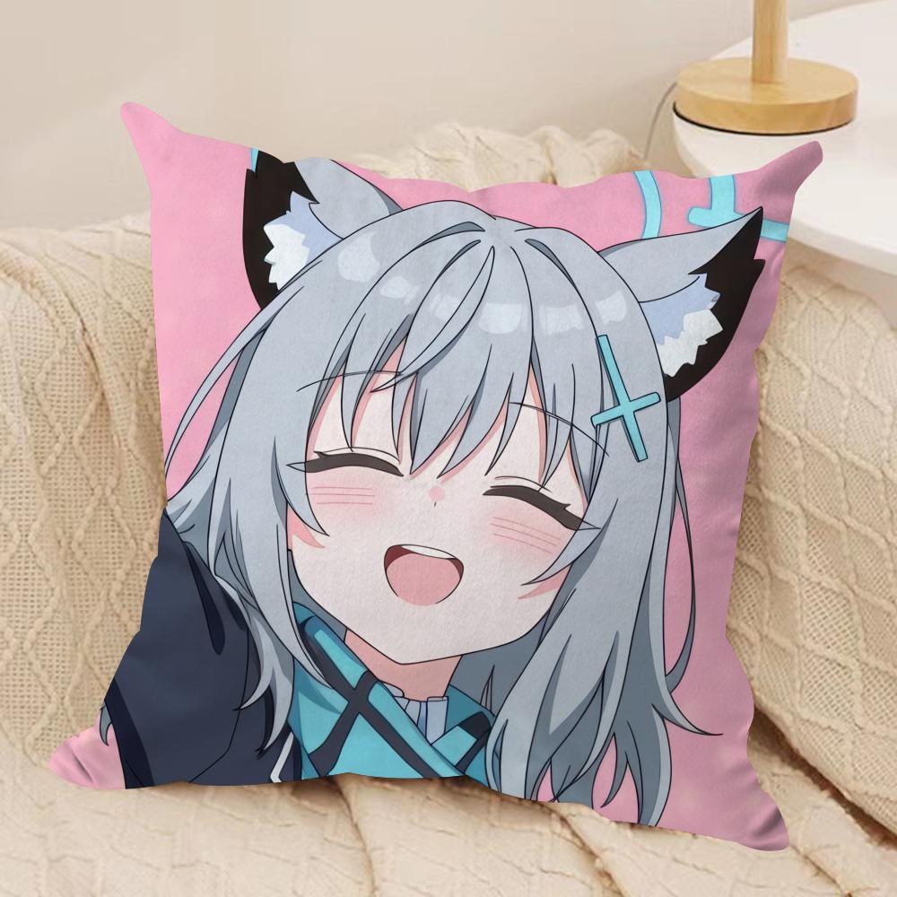SSunaookami Shiroko Blue Archive Cushion Cover Silky Short Plush Invisible Zipper Dustproof Sofa Pillow Case For Home Decor