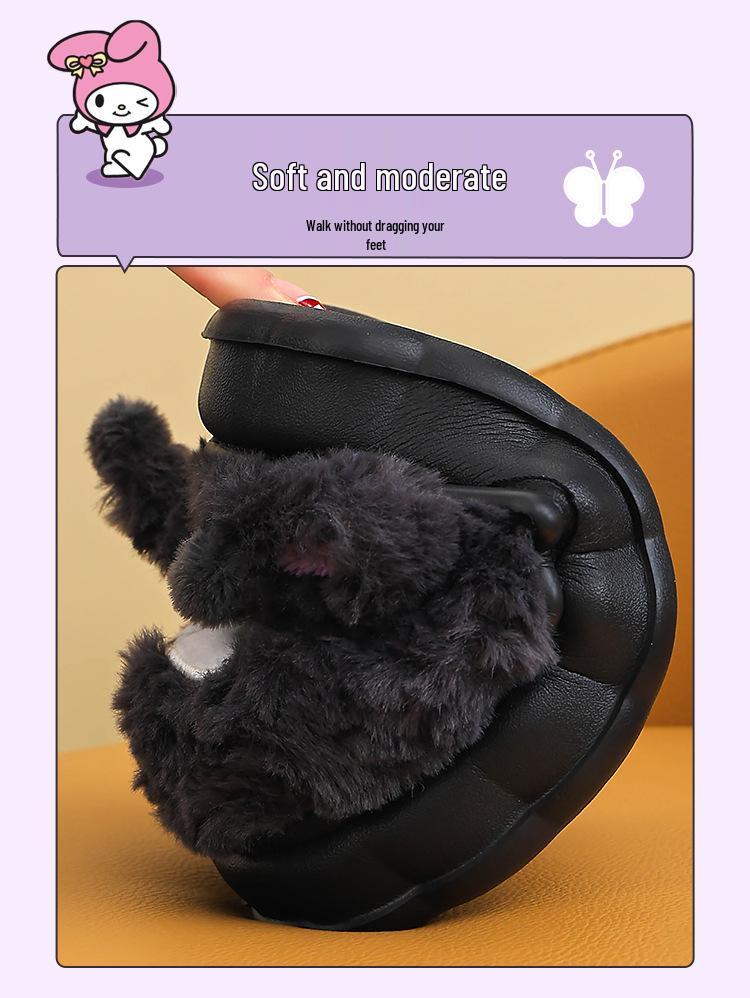 Sanrio Kuromi Plush Slippers for Girls: Cute, Cozy Cotton for Autumn/Winter, Indoor Parent-Child Matching
