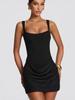 2026 Women's French Style Bodycon Square Neck Sleeveless Dress with Lace-up Waist