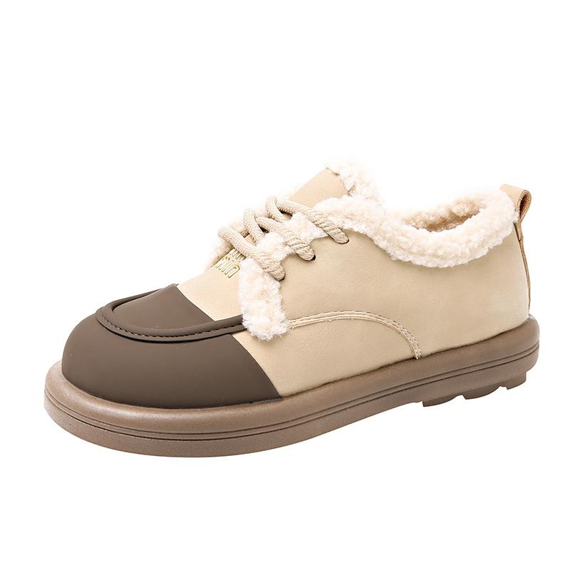 

Хлопковые туфли большого размера женские зимние новые повседневные теплые на плоской подошве женские туфли на шнуровке студенческие женские 42 абрикосовый