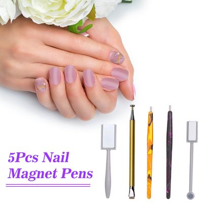5Pcs Nail Magnet Tool Set With Double Head Flower Design Nail Magnet Pens And Strong Magnet Stick