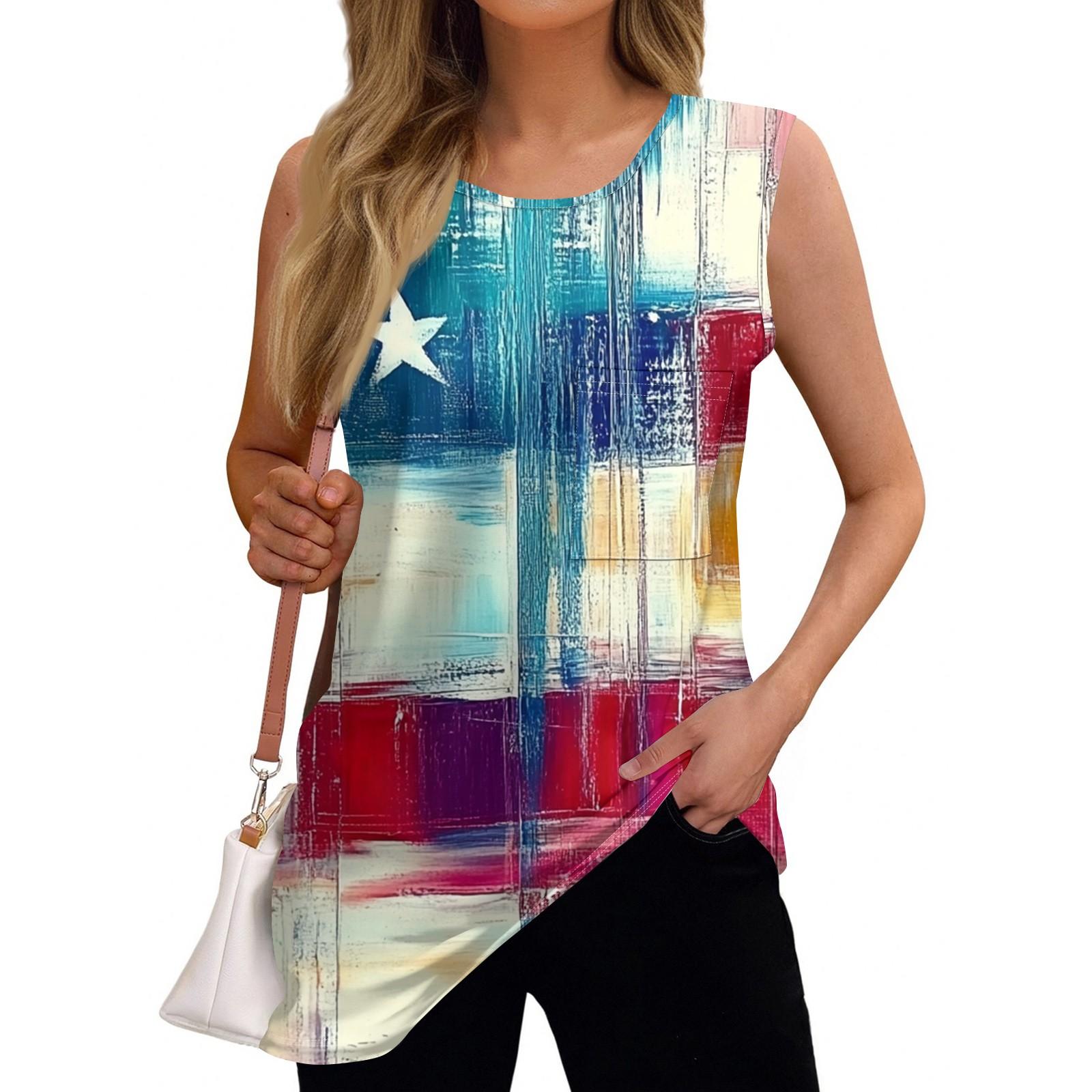 Женская мода День независимости принтованный безрукавка футболка топ M