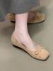 Elegant temperament Fashion square head bow design Soft sole Versatile outer wear Exclusive child Foreign style inner shallow mouth single shoes Women