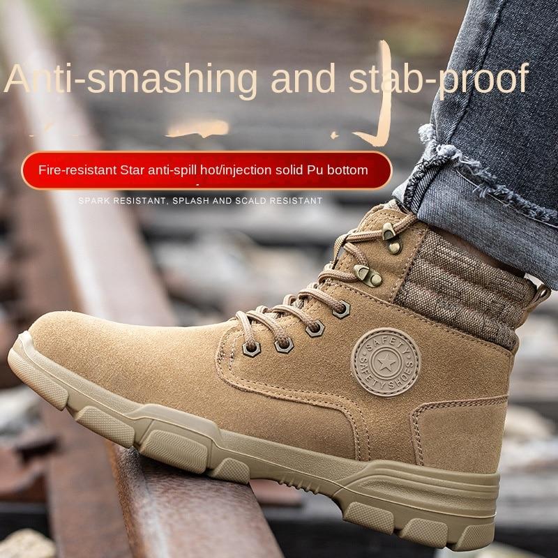 High-top Labor Insurance Shoes Men's Anti-smashing Anti-piercing Steel Toe Head Welder Fireproof Winter Warm Old Insurance Boots