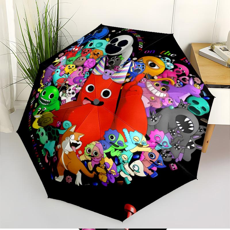 Game Rainbow Friends Print Automatic Open Close Umbrella, Portable Foldable Umbrella, for Outdoor Commute Camping Trip, Ideal Birthday Gift