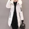 Women Winter Cotton Coat Thickened Padded Stuffed Hooded Mid Length Windproof Warm Zipper Pockets Zip Up Long Sleeve Solid Color Slim Fit Lady