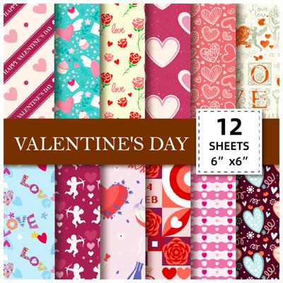 12 Packs Of Valentine'S Day Hand Account Material Paper, Scrapbook, Card Making Background Paper, Xiaoqing Decorative Paper