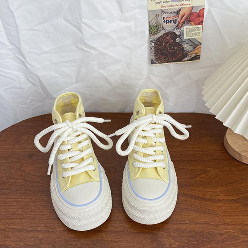 Spring New Dopamine Women's Shoes Platform Casual White Shoes Niche Versatile Chic Shoes High Top Canvas Shoes Tide