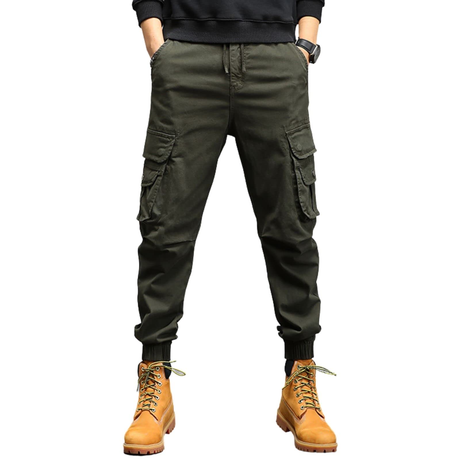 

SUNDAY ROSE Military Cargo Solid Tactical Skinny Long Work Pants with and All Size Army Green Men s Pants, Cotton, Pants, Multi-Pockets Zipper,