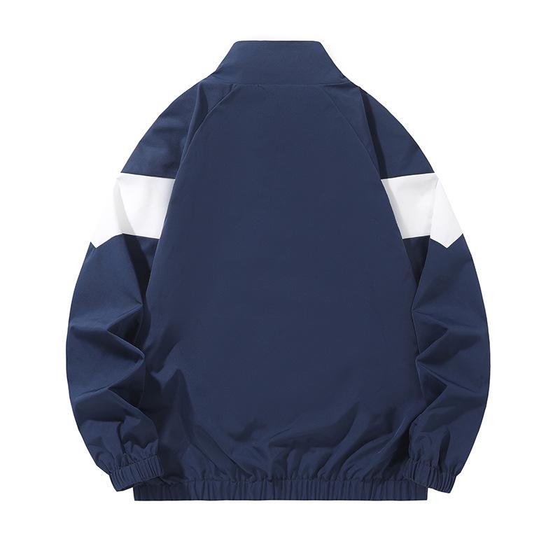 2025 Men's Plus Size Hong Kong Style Color Block Stand Collar Jacket - Spring/Autumn Casual Sport Outerwear