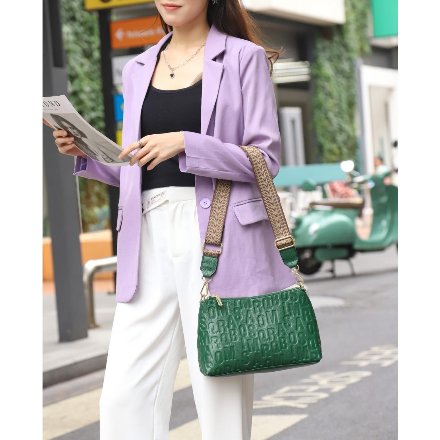 

Нова сумка Жіноча маленька сумка Натуральна шкіра Сумка через плече з косим ременем Сумка-ракушка з літерою зелений