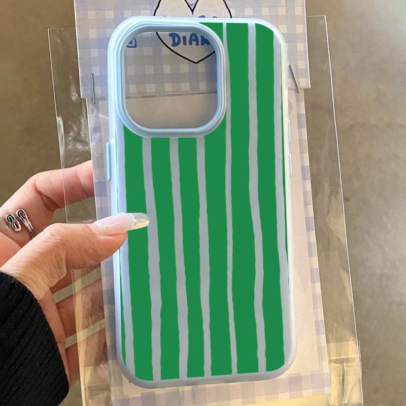 Fashion Simple Green Striped Two-In-One Phone Case For iPhone 17 17 Air 16 15 14 13 12 11 Pro Max 16E 7 8 Plus X XR XS Cover