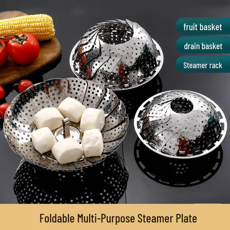 Stainless Steel Foldable Lotus Steamer and Draining Fruit Tray
