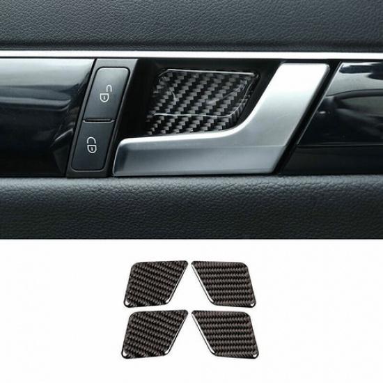 Fit For Benz C-Class 2007-2014 Real Carbon Fiber Inner Door Bowl Cover Trim 4PCS
